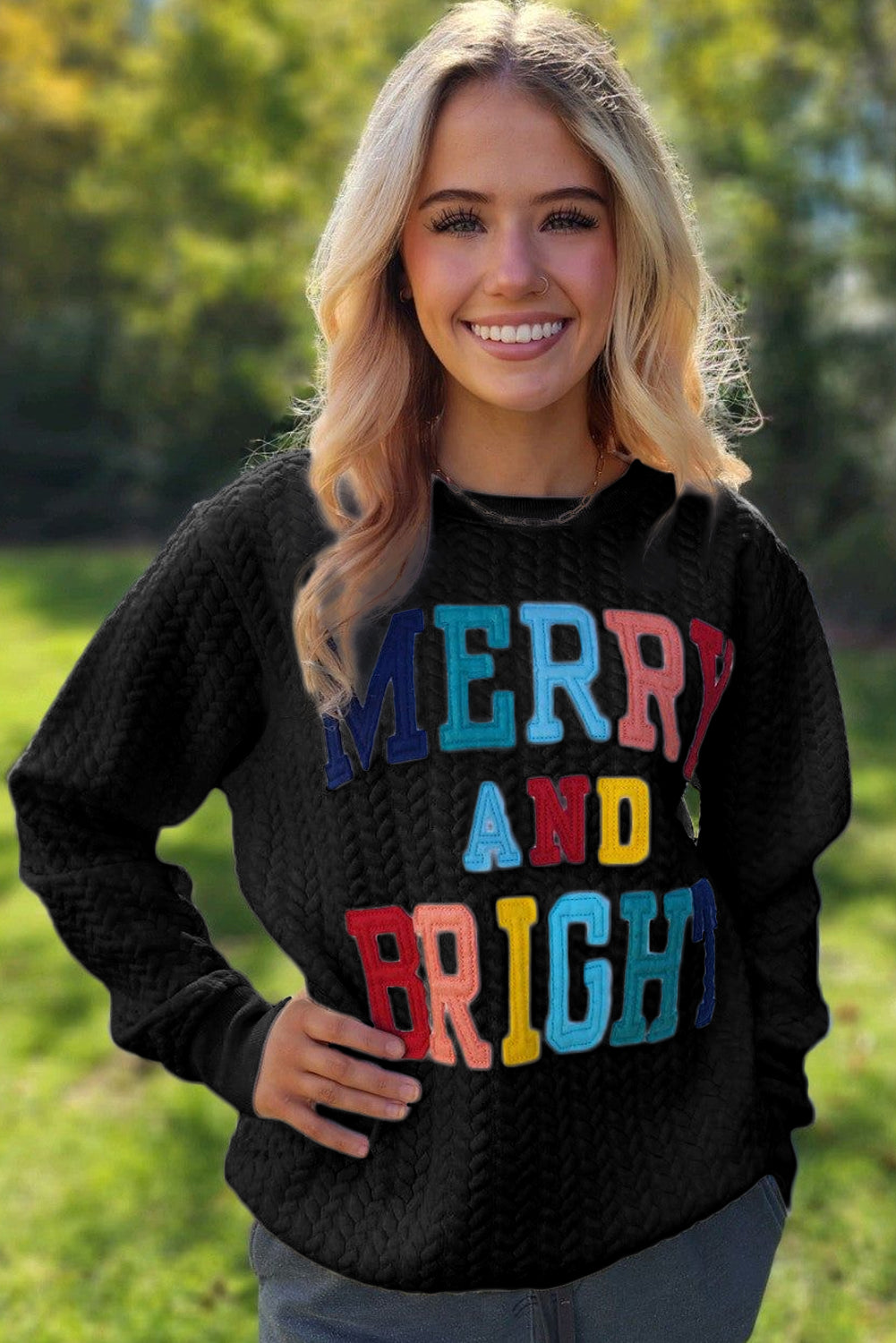 Womens Merry And Bright Cable Knit Pullover Sweatshirt