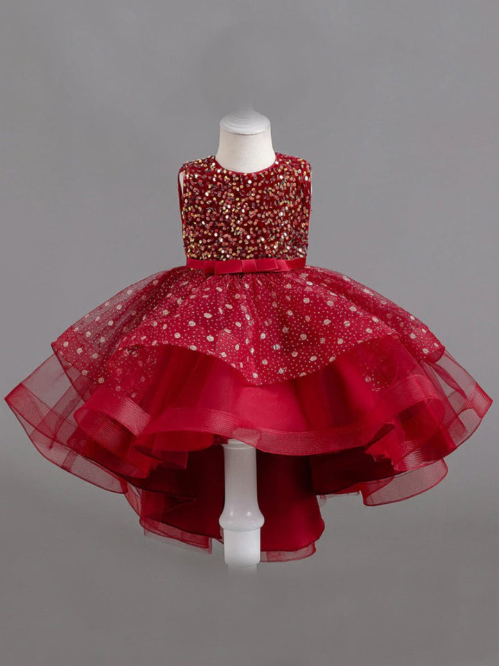 Mia Belle Girls Sequin Belted Dress | Girls Fall Formal Dress