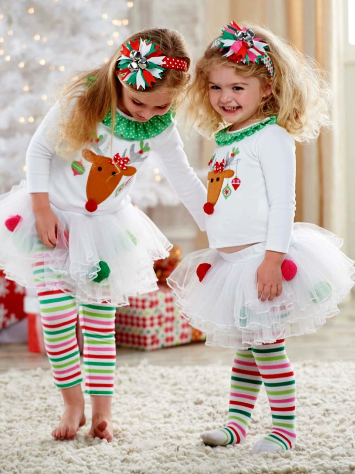 Cute Winter Sets | Toddler Girls Reindeer Top & Tutu Legging Set