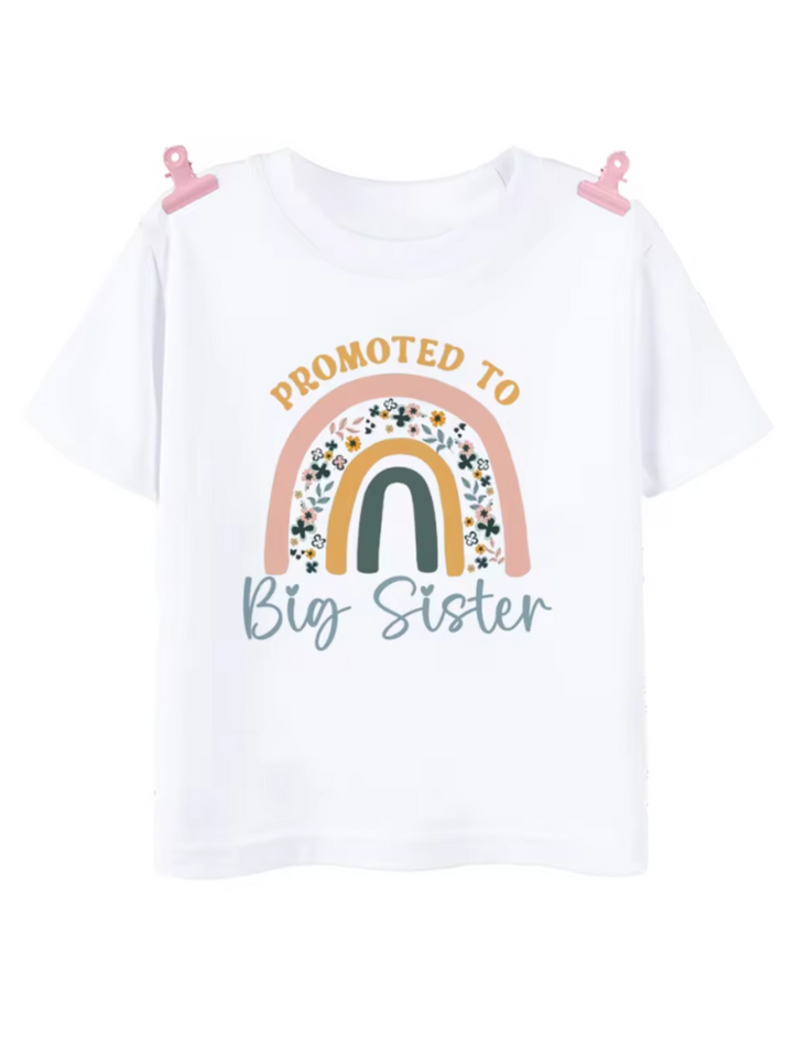 Girls "Promoted To Big Sister" Rainbow Printed T-Shirt