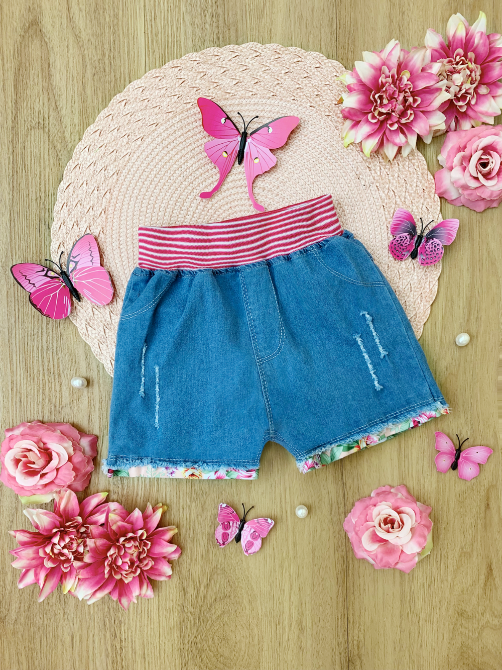 Kids Denim Clothes | Floral Heart Denim Shorts | Mia Belle Girls