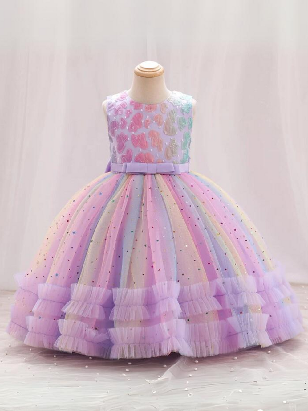 Mia Belle Girls Sequined Rainbow Tulle Dress | Girls Spring Dresses