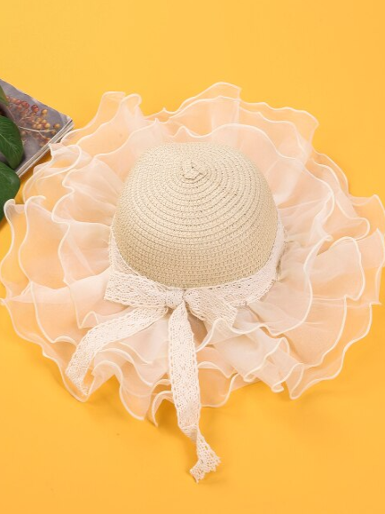 Girls Tulle Brim Straw Hat