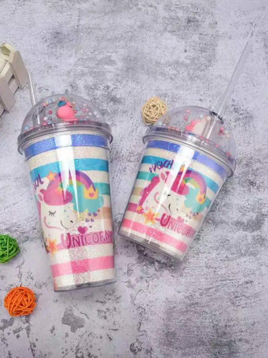 Girls Magical Unicorn Glitter Tumbler with Dome Lid