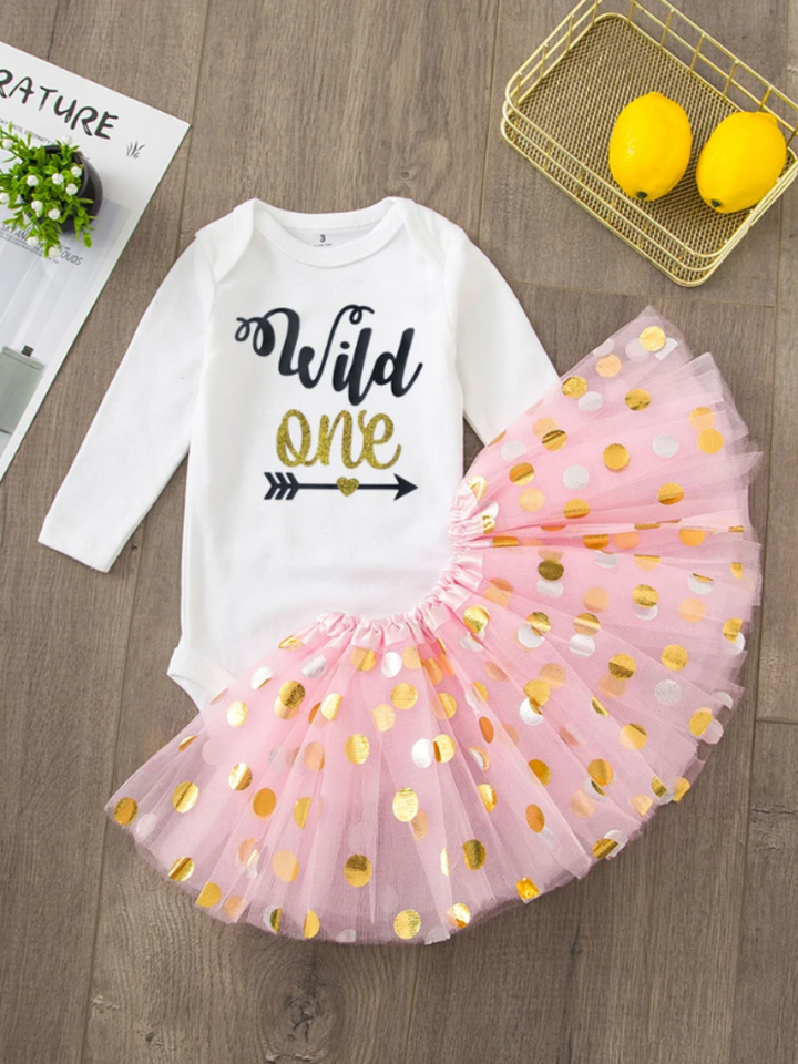 Wild One Starry Tutu Set - Verspielter Langarm-Body und funkelnder Rock