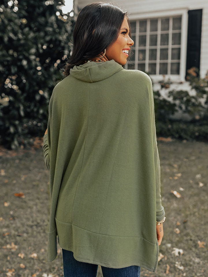 Womens Olive Green Cowl Neck Long Sleeve Tunic Top