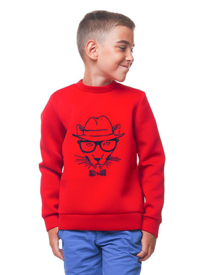 Boys Red Cool Cat Sweatshirt by Kids Couture