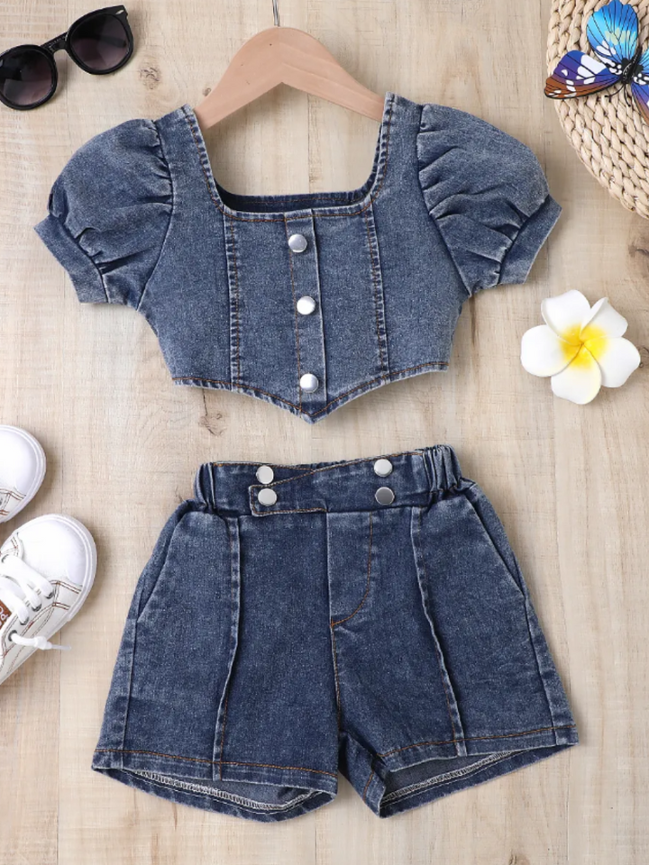 Mia Belle Girls Denim Short Set | Girls Spring Sets