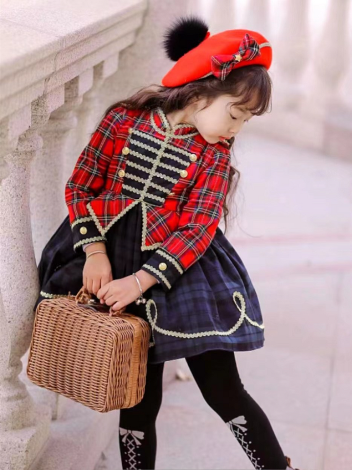 Girls Winter Holiday Dress | Two Tone Majorette Plaid Winter Dress