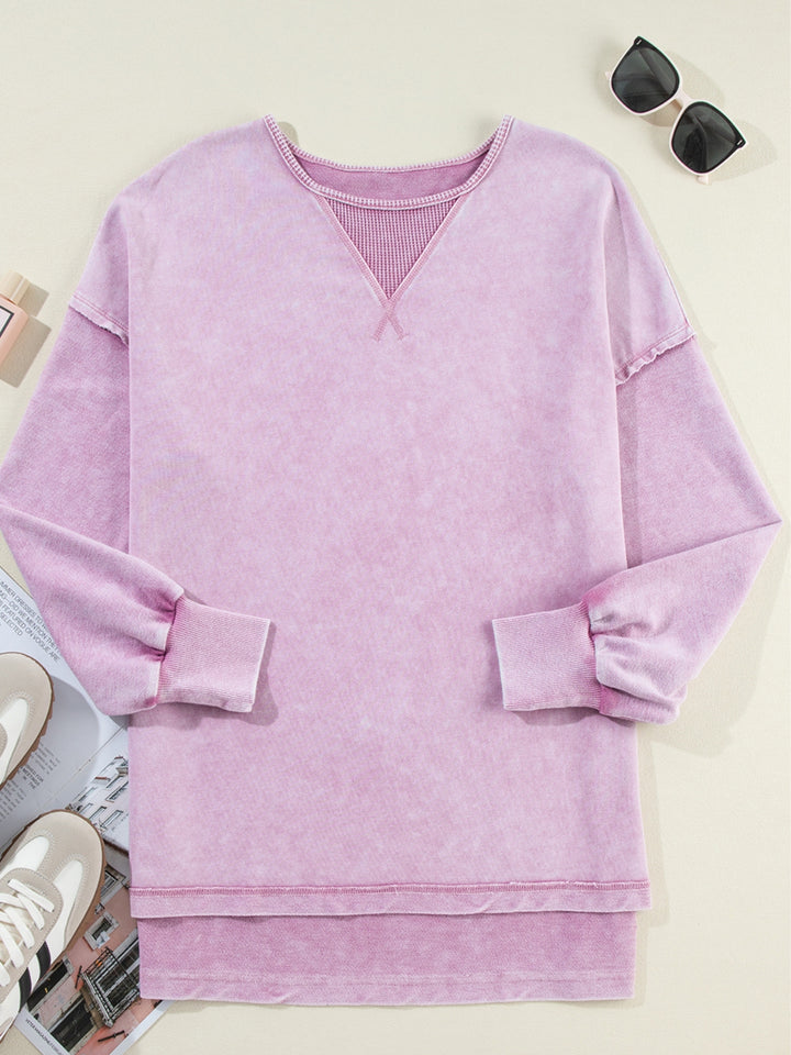 Orchid Petal Mineral Wash Drop Shoulder Pullover Sweatshirt