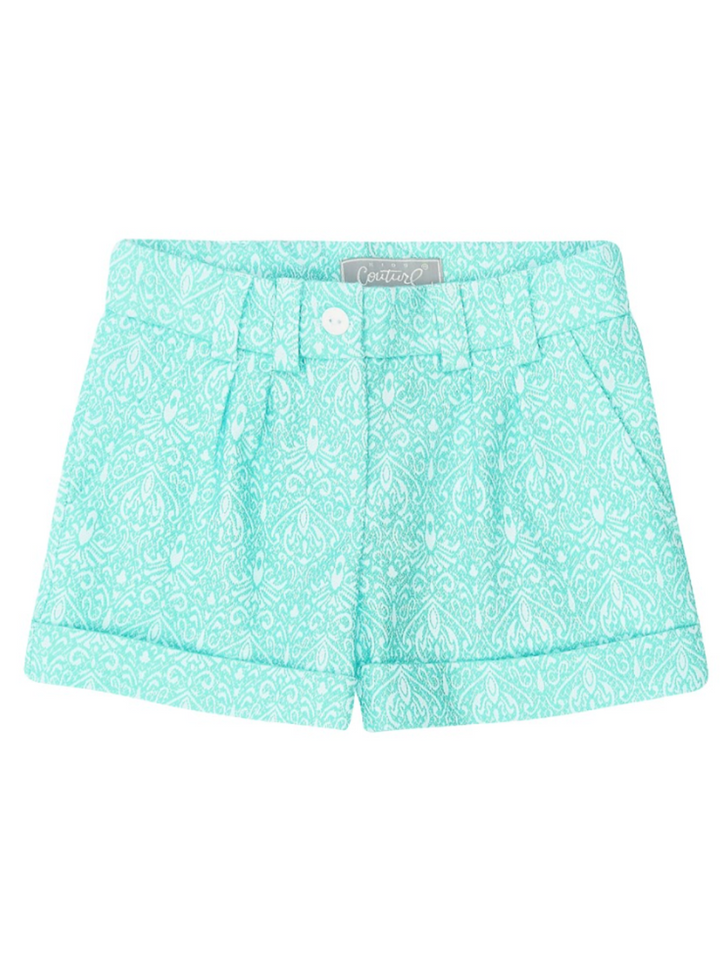 Kids Couture x Mia Belle Girls Mint Jacquard Button Fly Shorts 