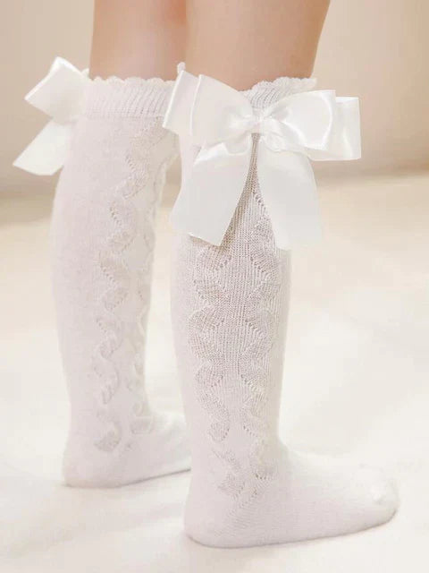 Everyday Accessories For Girls | Cascading Swirl Bow Knee High Socks