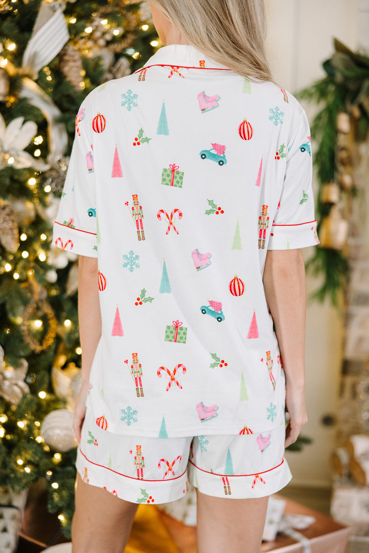 Womens Nutcracker and Candy Cane Print Christmas Short Pajama Set