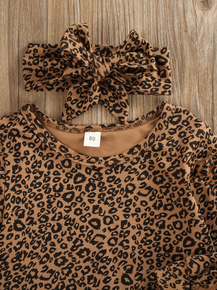 Girls A Little Leopard Loungewear and Matching Bow Headband Set - Mia Belle Girls