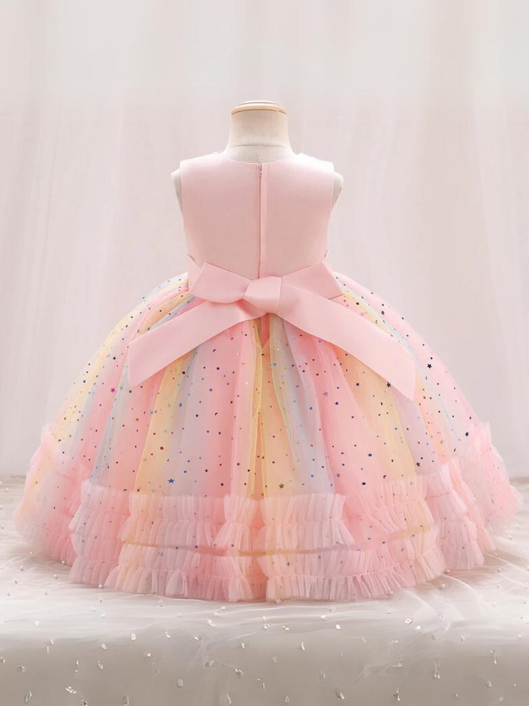 Mia Belle Girls Sequined Rainbow Tulle Dress | Girls Spring Dresses