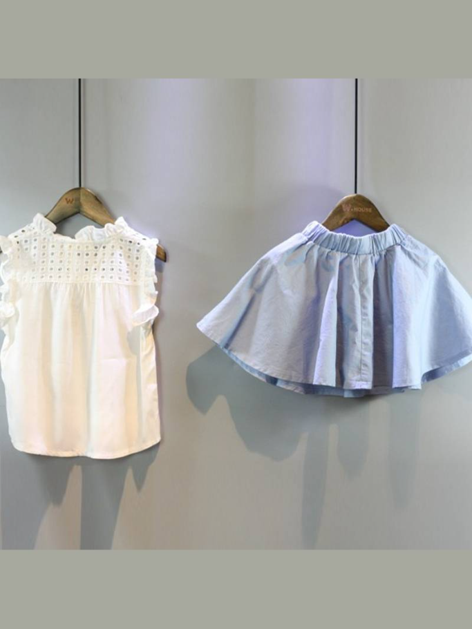 Cute Outfits For Girls | Eyelet Blouse & Pearl Pleated Skirt Set