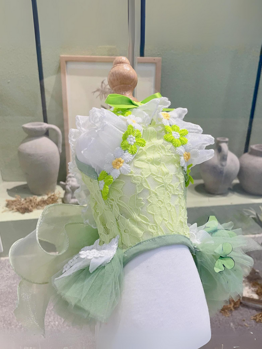 Dog Green Lace Flower With Wing Princess Halloween Dress