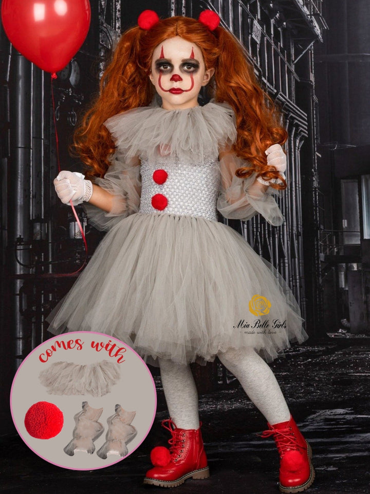 Girls Halloween Costumes | Scary Clown Tutu Dress | Mia Belle Girls