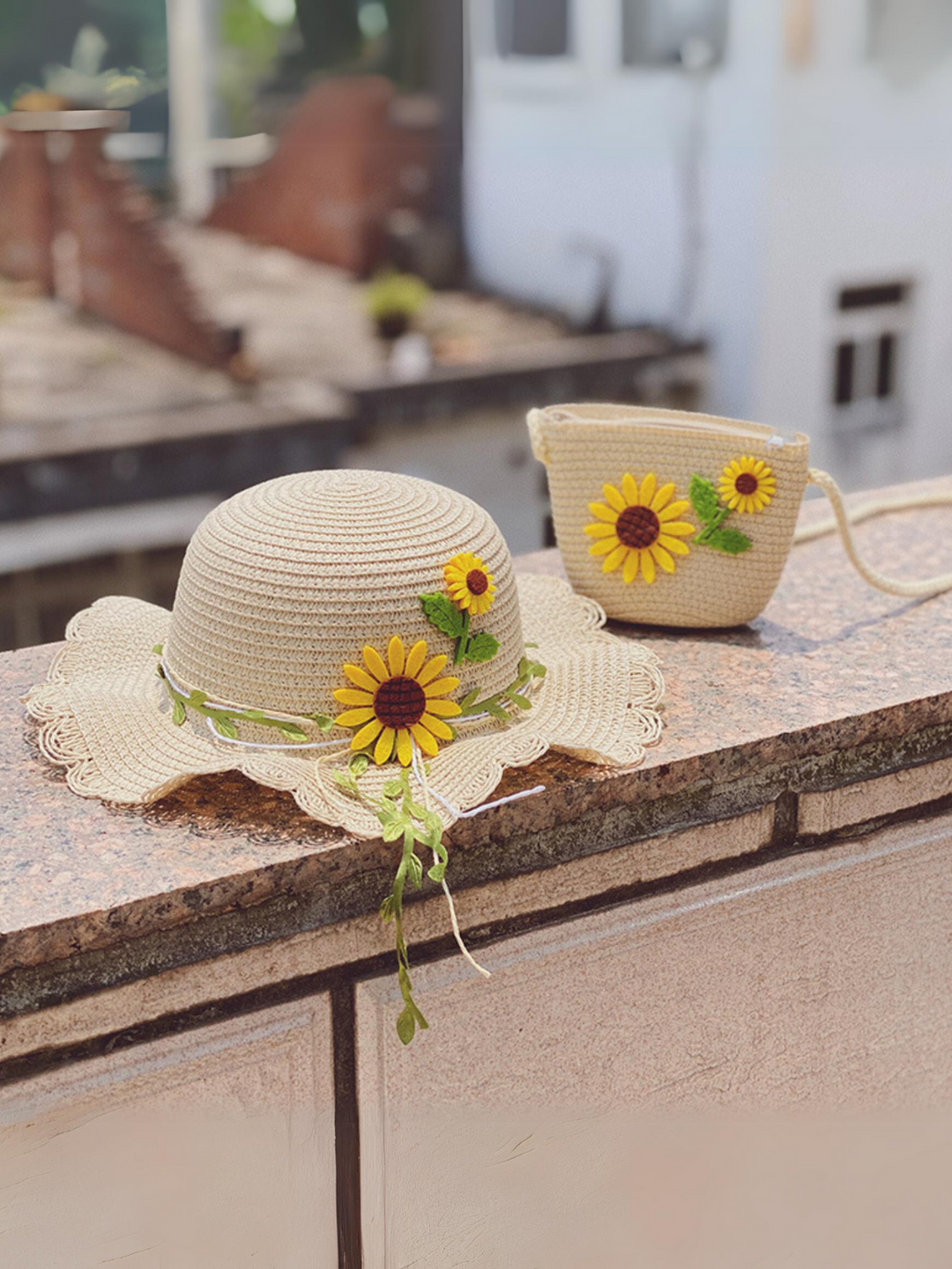 Mia Belle Girls Sunflower Straw Hat Set | Girls Accessories