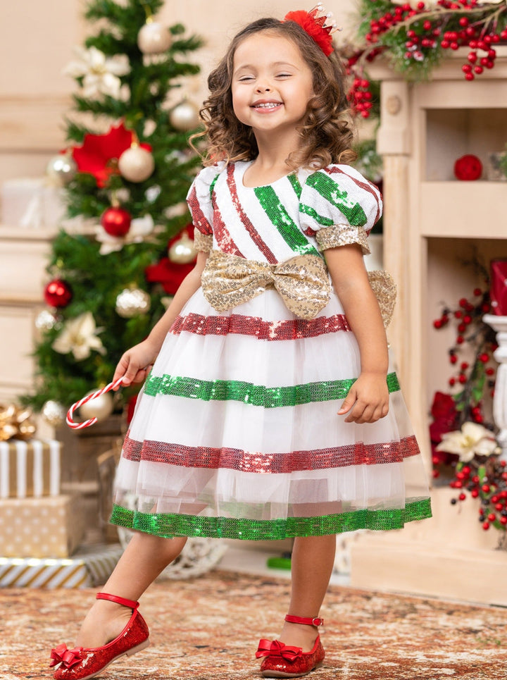 Girls Winter Formal Dress | Sparkle Striped Holiday Princess Dress