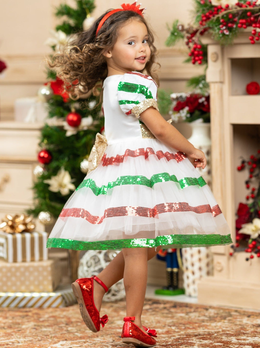 Girls Winter Formal Dress | Sparkle Striped Holiday Princess Dress