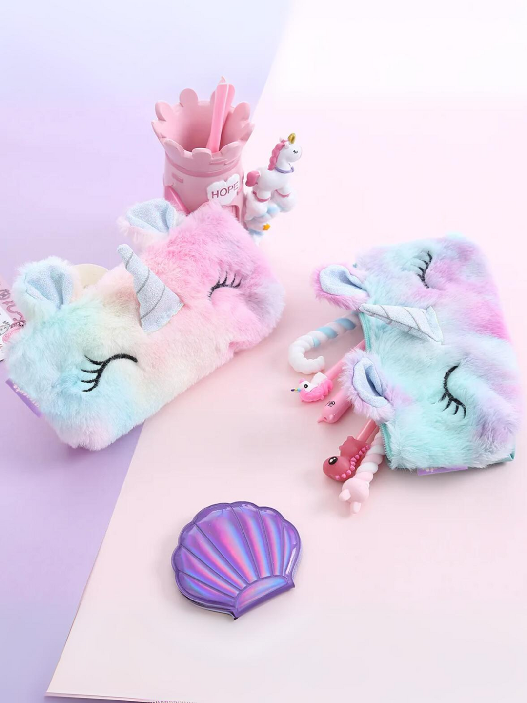 Girls Adorable Unicorn Plush Pencil Case - Soft and Colorful Stationery Organizer