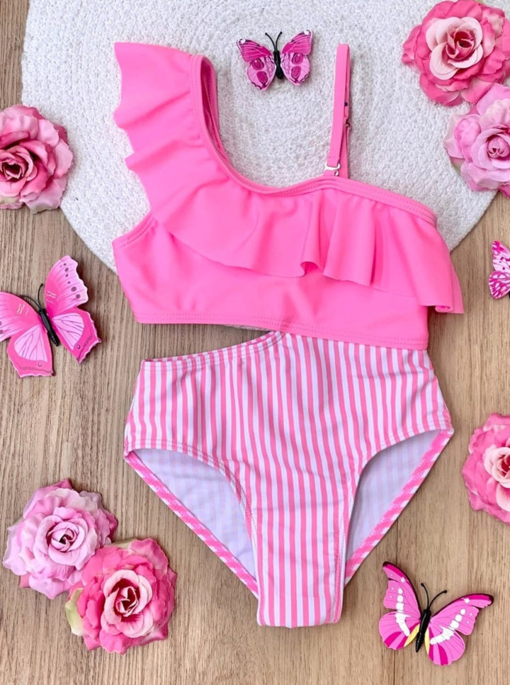 Mia Belle Girls Pink Cut-Out Swimsuit | Cute Toddler Swimsuits