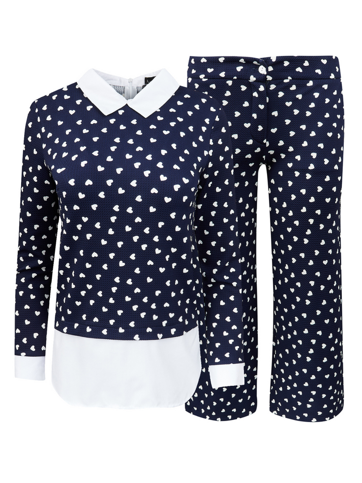 Kids Couture x Mia Belle Girls Mommy & Me Navy Heart Print Dressy Pants Set Size 5/11 Girls XS/M Women