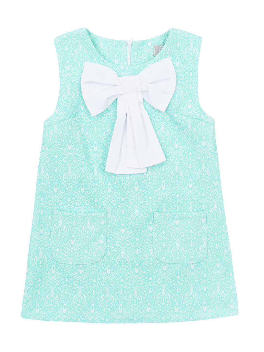 Kids Couture x Mia Belle Girls Big Bow Mint Jacquard Dress