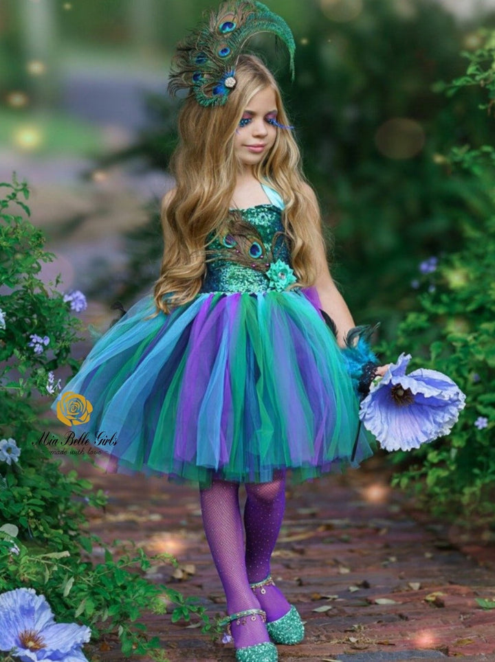 Girls Halloween Costumes | Peacock Fairy Tutu Dress - Mia Belle Girls