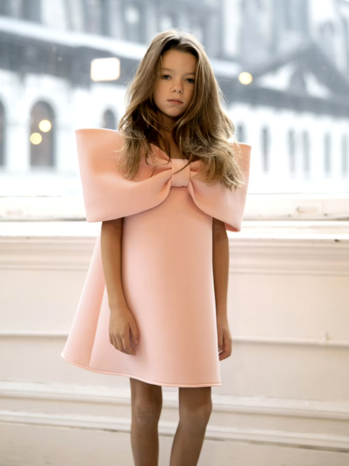 Girls Statement Bow Sleeveless A-Line Elegant Dress