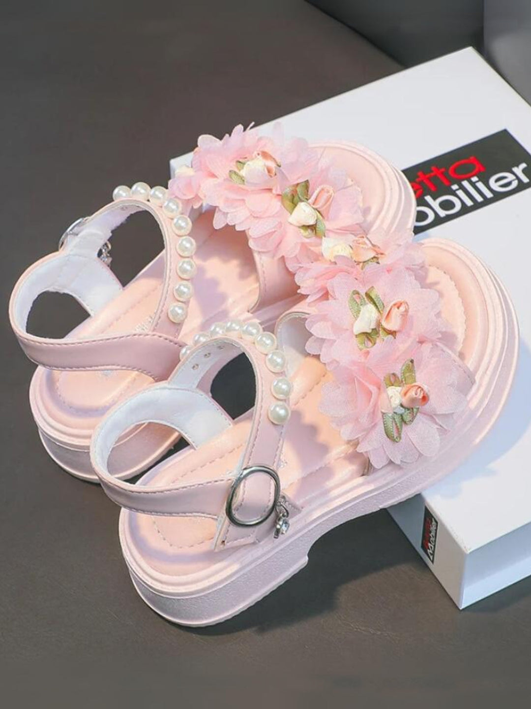 Charming Girls' Floral Sandals with Pearls By Liv and Mia