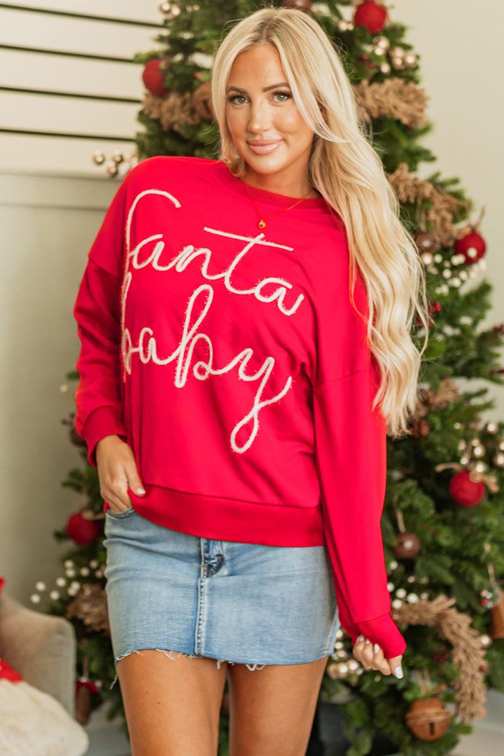 Womens Red Christmas Santa Baby Tinsel Graphic Sweatshirt