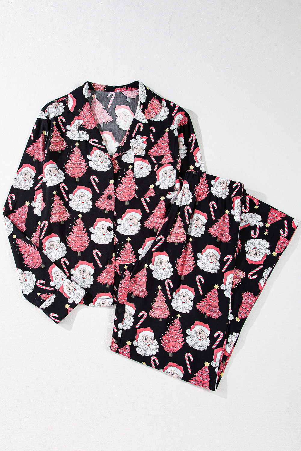 Womens Christmas Santa Printed Two Piece Pajamas Set