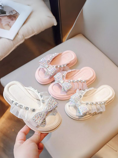 Sparkling Girls' Bow-Knot Sandals with Rhinestone Accents By Liv and Mia