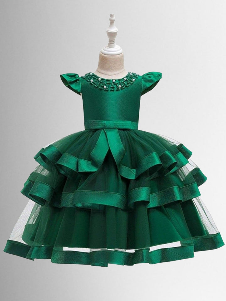 Girls Tiered Ruffle Princess Holiday Dress with Embellished Collar