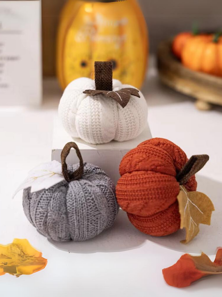 Cozy Fall Decorative Crochet Pumpkins Table Centerpiece Decor