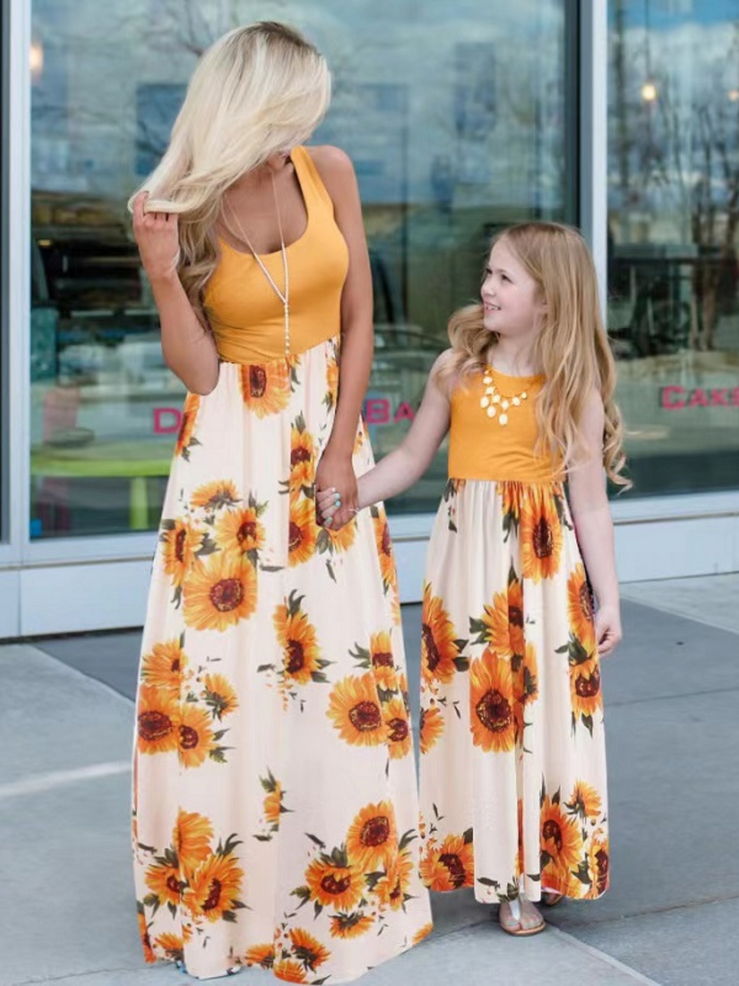 Mommy and Me Matching Cute Sunflower Maxi Dress Mia Belle Girls