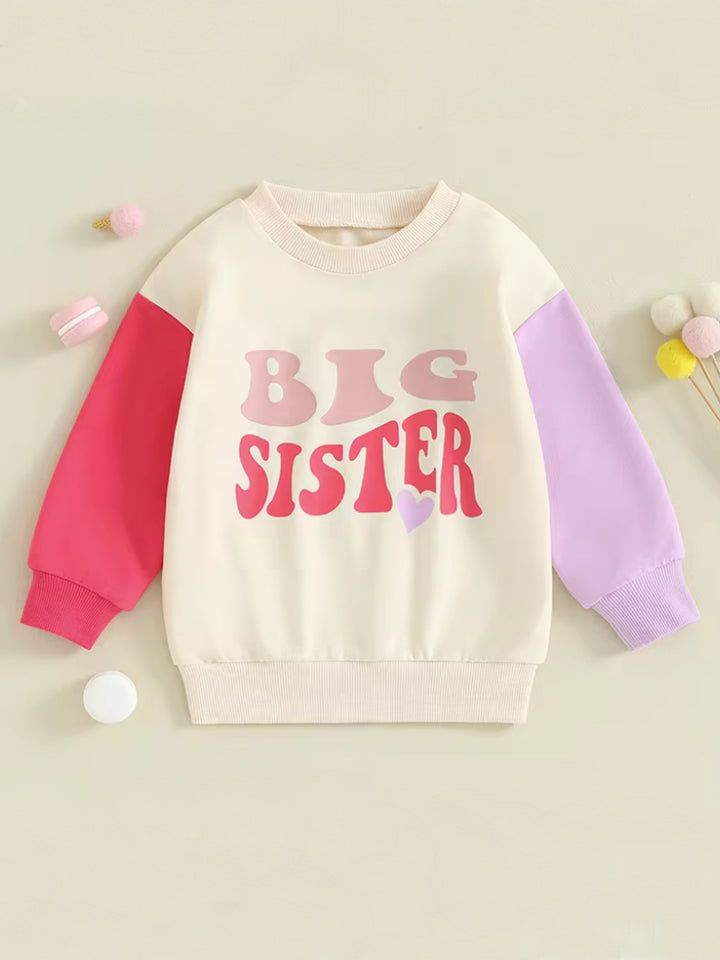 Girls Colorblock Long Sleeve "BIG SISTER" Sweatshirt