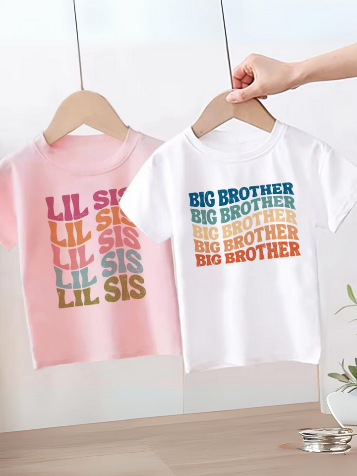 Big Brother and Little Sister Print Matching Sibling T-Shirts