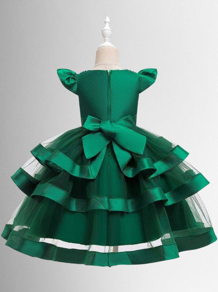 Girls Tiered Ruffle Princess Holiday Dress with Embellished Collar