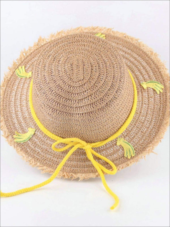 Girls Frayed Edge Fruit Embroidered Straw Hat