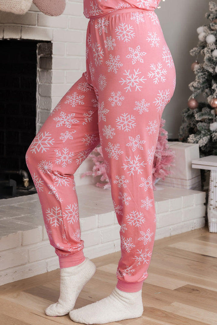 Womens Cozy Pink Snowflake Lounge Set