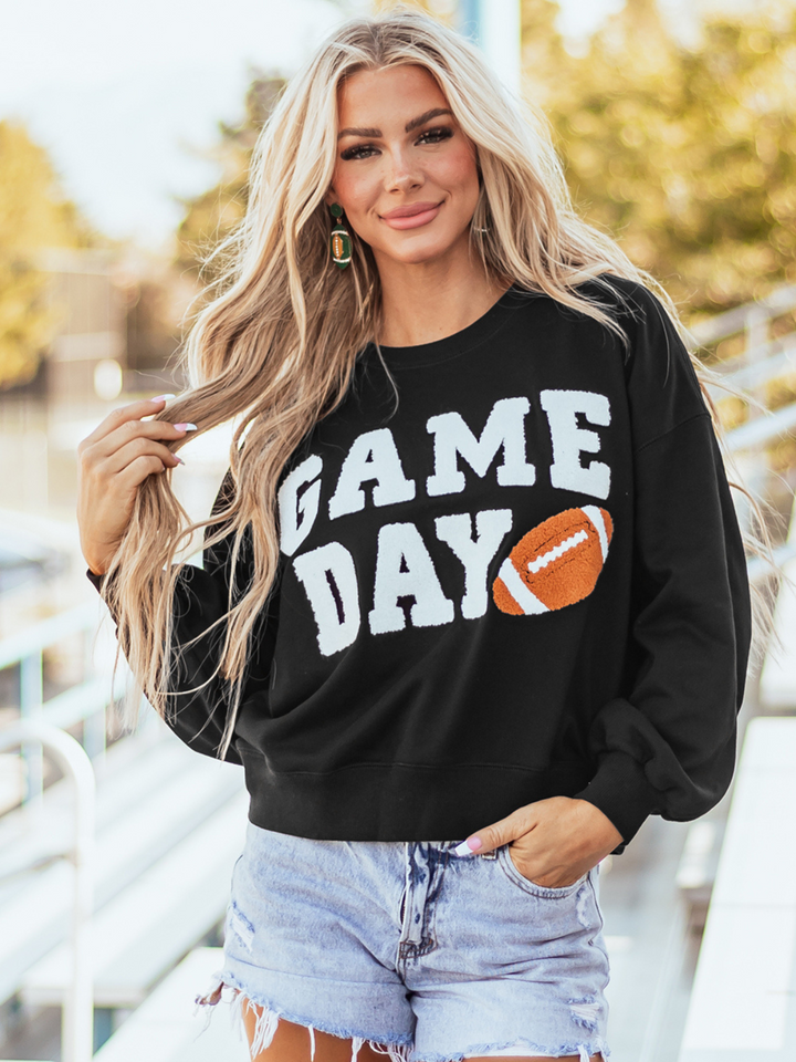 Schwarzes College-Sweatshirt mit GAME DAY-Grafik