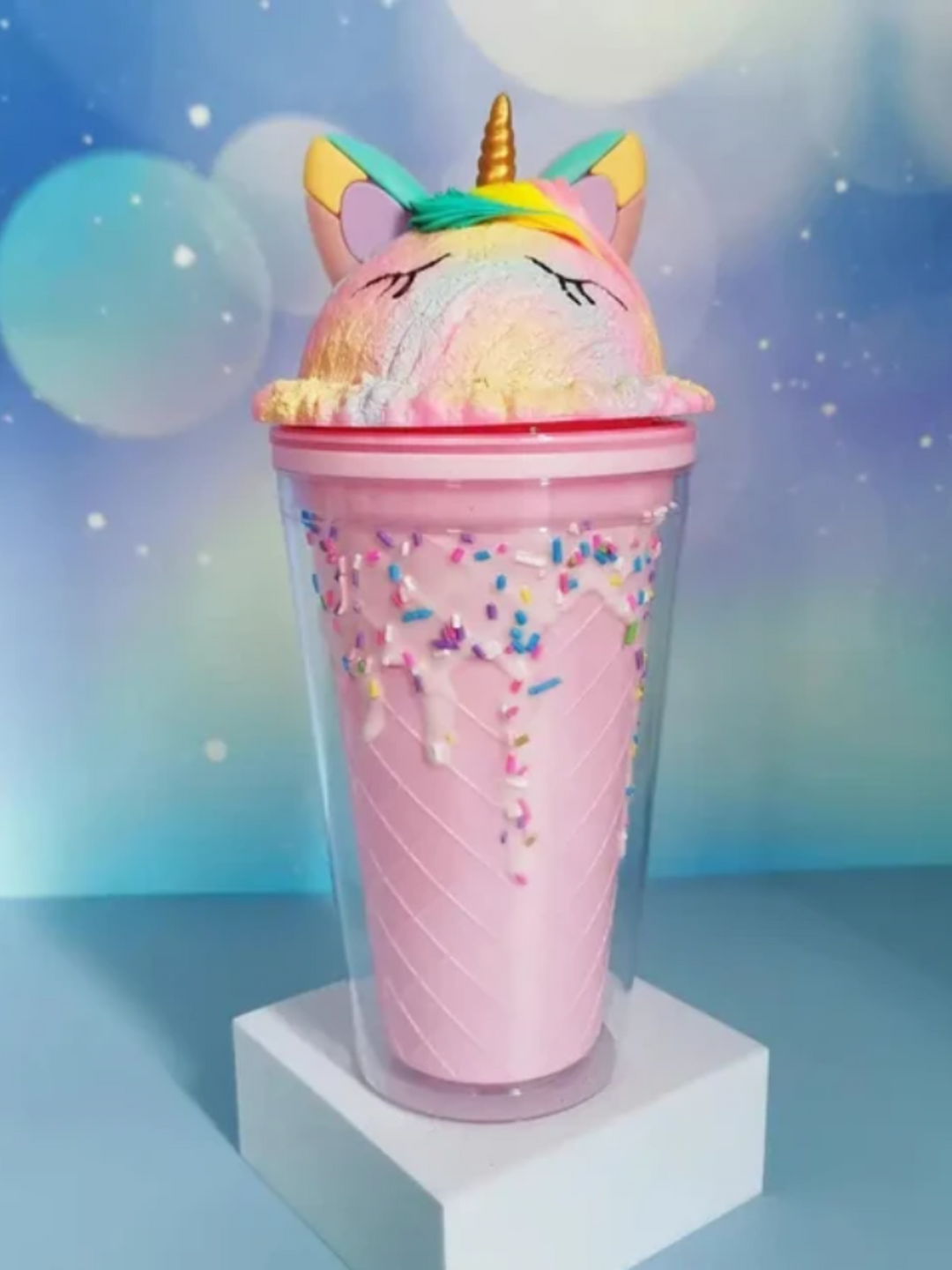 Girls Unicorn Ice Cream Tumbler with Straw - Double-Layer Cute Water Bottle for Kids