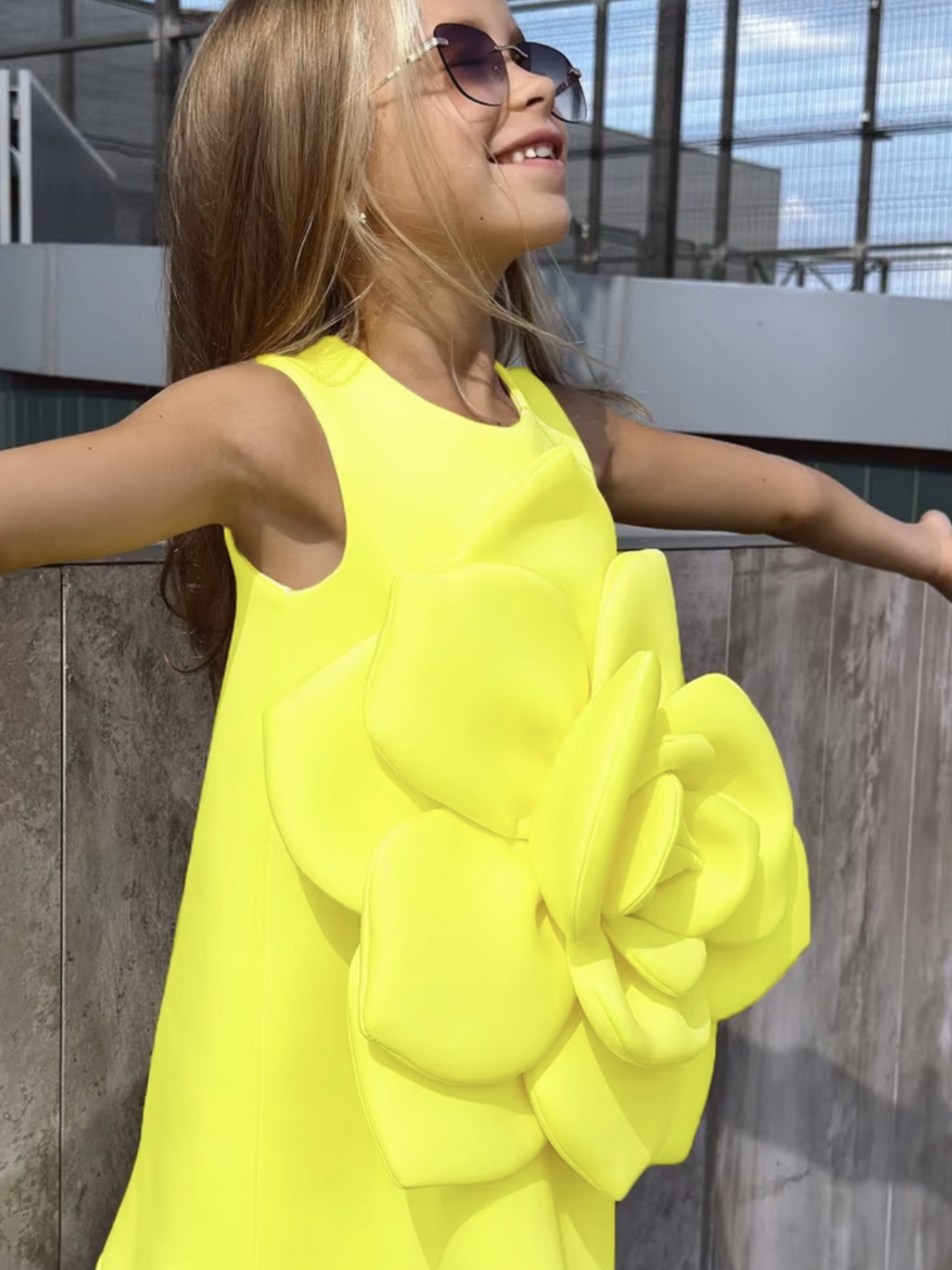 Princess Yellow Flower Sleeveless O-Neck Party Dress