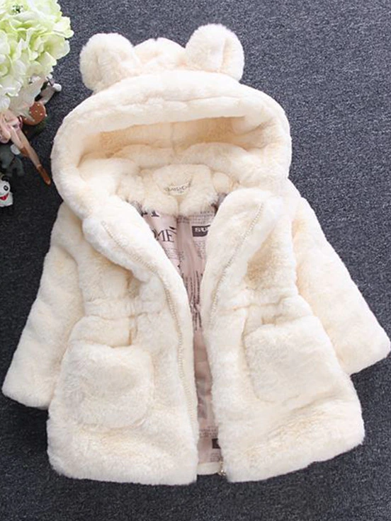 Girls Winter Tops | Plush Bear Ear Hoodie Fleece Jacket