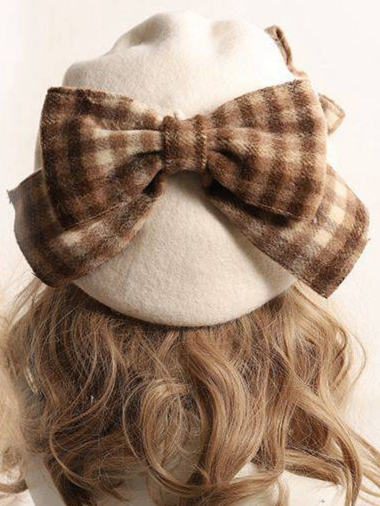 Girls Large Plaid Bow Beret