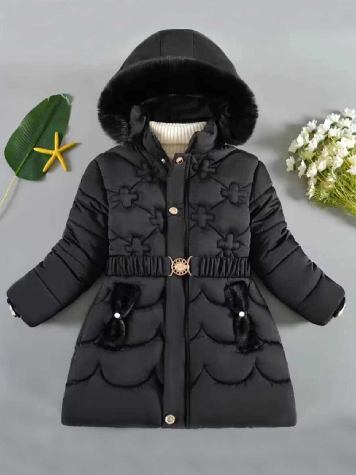 Girls belted winter coat sales
