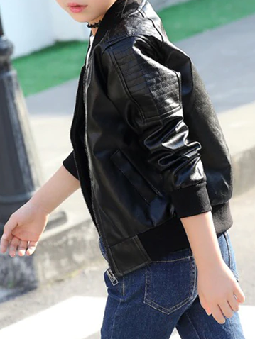 Girls Faux leather bomber style jacket with zipper